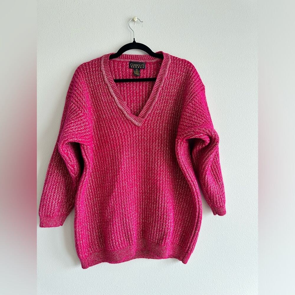 Vintage Merino Wool Fuchsia & Gold Sweater | Size XL | Chunky Knit Pink Sweater